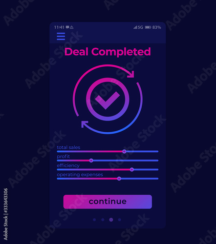deal completed, mobile ui, vector app design