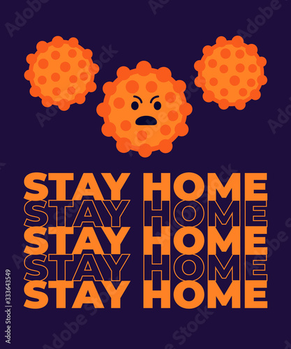 Stay home poster with virus, vector