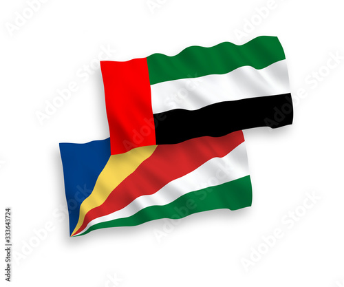 Flags of United Arab Emirates and Seychelles on a white background