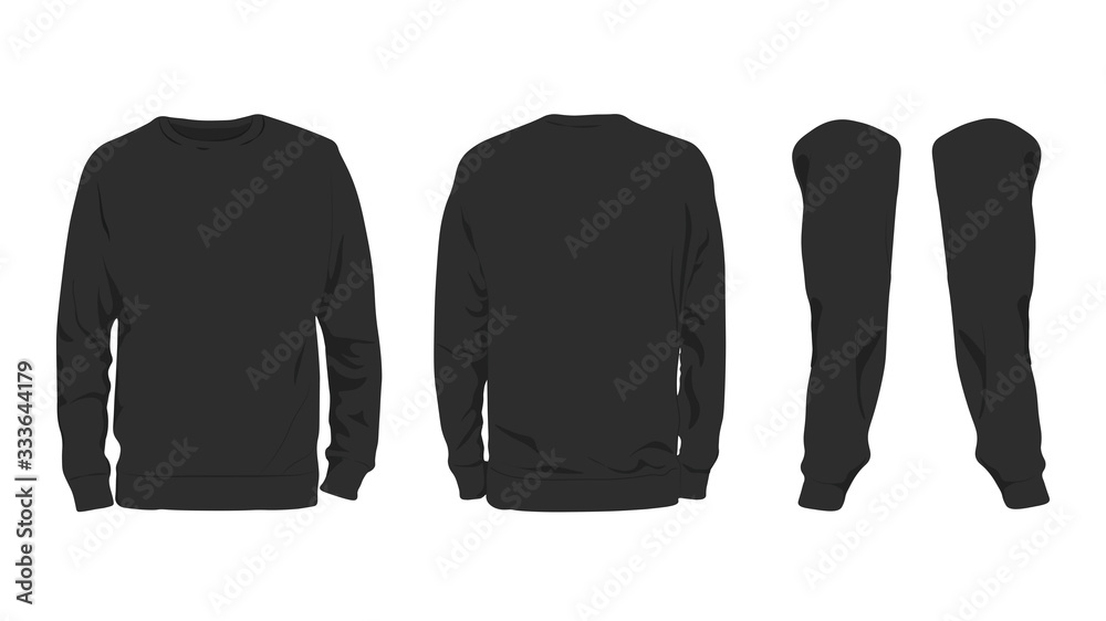 Men's black sweatshirt template,from two sides and arms,isolated on ...