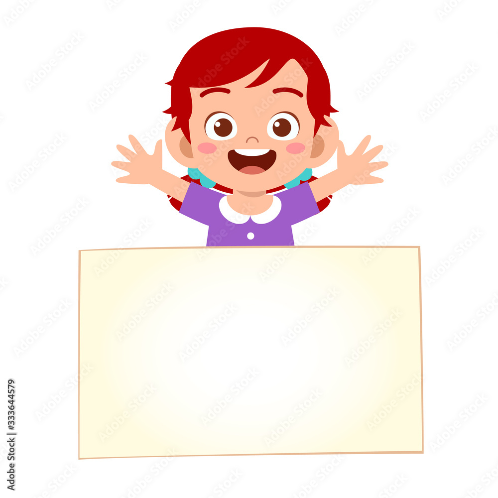 happy cute little kid girl with blank banner happy cute little kid girl with blank banner