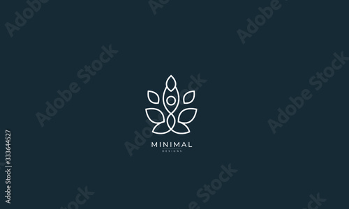 A line art icon logo of a YOGA person with leaves
