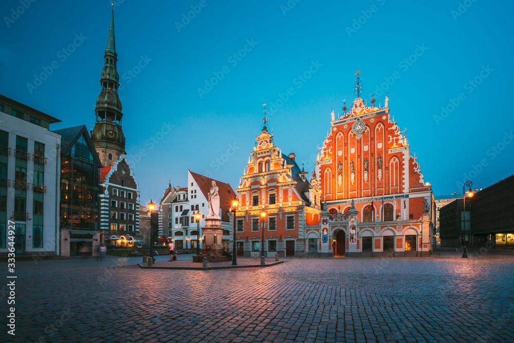 Scenic Riga Riga, Latvia. Scenic Town Hall Square With St. Peter's Church, Schwabe ...