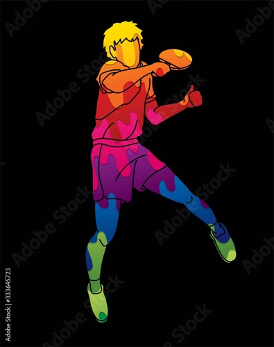 Ping Pong player, Table tennis action cartoon graphic vector