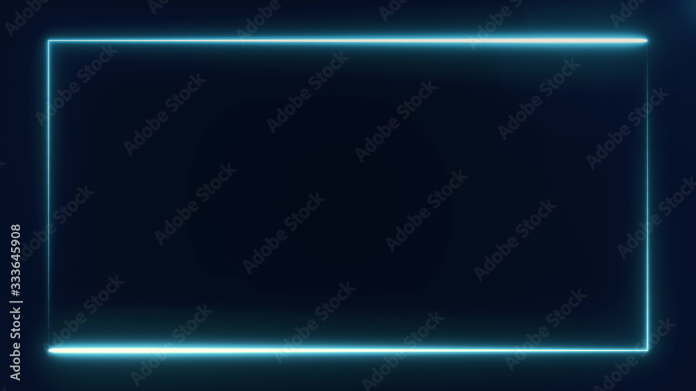 beautiful bright blue light neon frame on black background, abstract digital 3d rendering 4K video