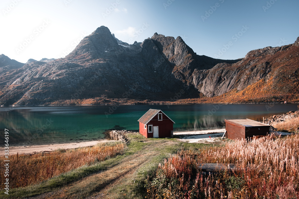 Lonely isolated house, perfect for beeing alone. Remote cottage with beautiful surroundings and landscape. Mountains, lakes and ocean around the house. 