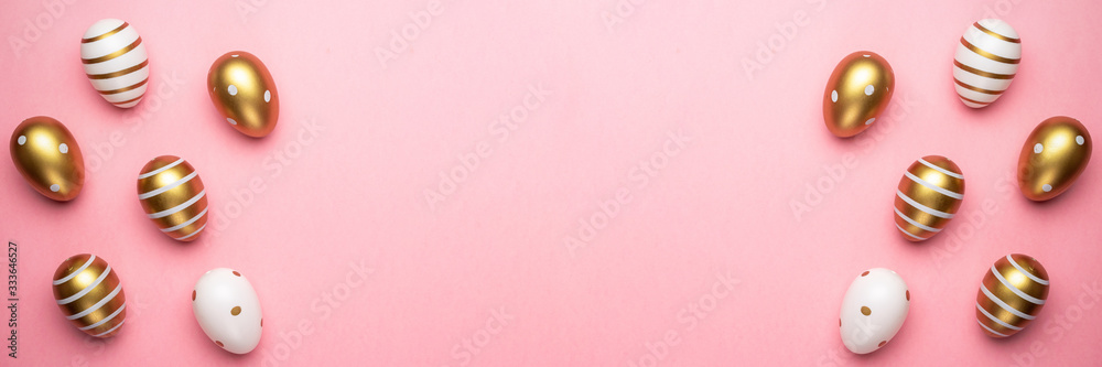 Easter eggs isolated on pink background. For greeting card, promotion, poster, flyer, web-banner, article. Easter eggs isolated on pink background. For greeting card, promotion, poster, flyer, web-banner, article.