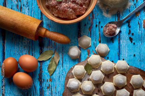 Dumplings with meat, spiced with pepper and dill. The Russian national dish Pelmeni