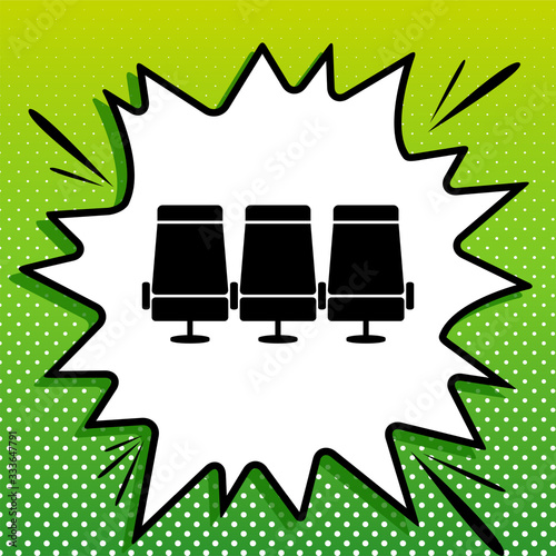 Airplane Transport seats sign illustration. Black Icon on white popart Splash at green background with white spots. Illustration.