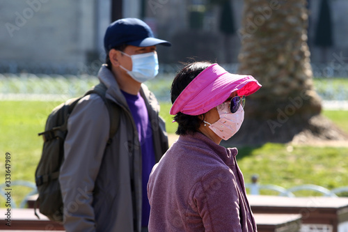 21 March 2020. Istanbul / Turkey. View from istanbul .Because of a new type of coronavirus cases in Turkey,the number of people wandering in the squares and streets with masks and gloves has increase