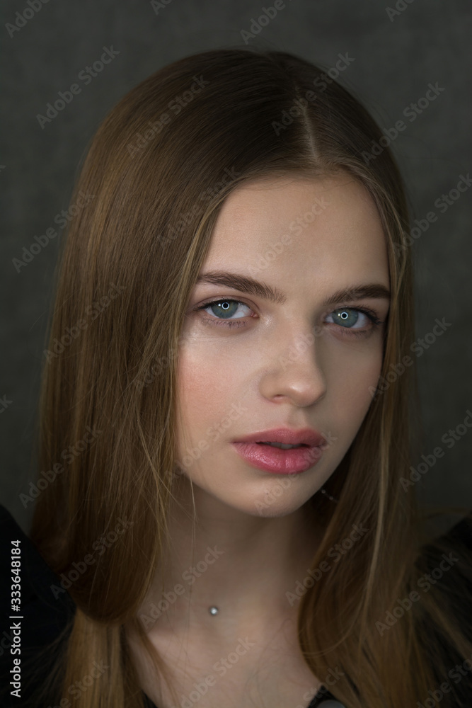 Obraz premium girl smile portrait earrings youth beauty model look hands