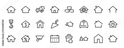 Simple set of line vector home icons. Contains house symbols at interest, infuse house and more. Editable stroke. 480x480 pixels perfect