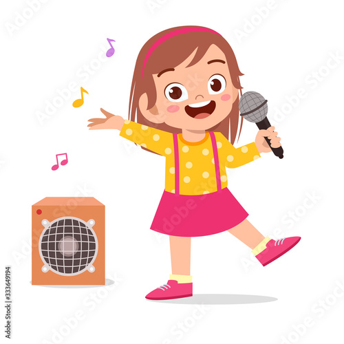 happy cute little kid girl sing a song