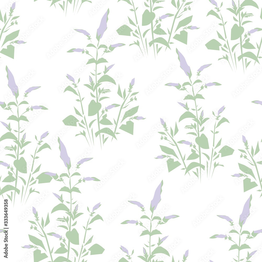 Hand drawn Mint grass pattern seamless. Vector illustration. Menthol leaves background. Print for fashionable textile.