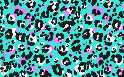 Leopard skin seamless pattern. Trendy colour fashion leo skin texture. Vector design for web and print. Textile, fabric and wallpaper art. Hand drawn illustration.  Modern colour combination.  