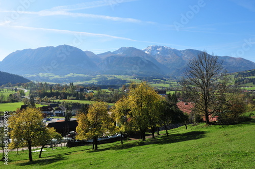 viewfrom rossleithen to mountain warscheneck near windischgarsten, austria photo