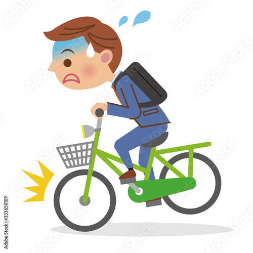 自転車に急ブレーキをかけるビジネスマン