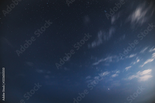 Real Night Sky Stars. Natural Starry Sky Blue Color Background