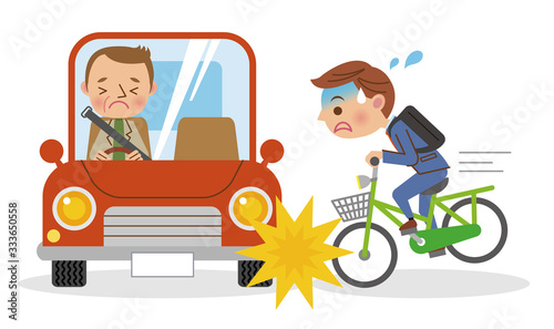 自転車運転中に自動車とぶつかるビジネスマン