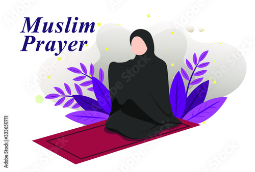 Moslem Women Prayer Vector Illustration Modern Design