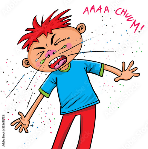 Cartoon a children get cough and sneezing