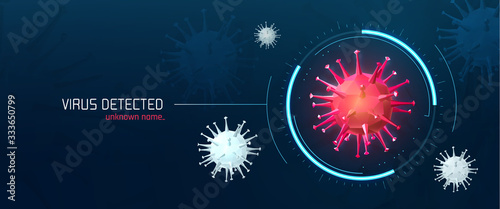 Virus bacteria detected vector low poly vector illustration. Viruses detection laboratory researching. Macro microbes on blue background. Covid-19