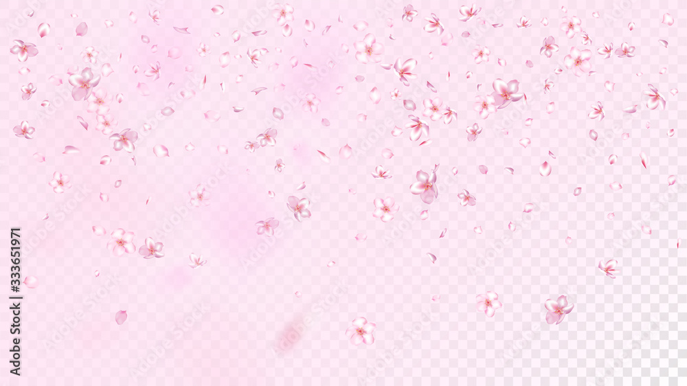 Nice Sakura Blossom Isolated Vector. Magic Showering 3d Petals Wedding Frame. Japanese Style Flowers Illustration. Valentine, Mother's Day Feminine Nice Sakura Blossom Isolated on Rose