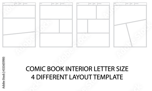 COMIC BOOK INTERIOR LETTER SIZE 4 DIFFERENT LAYOUT TEMPLATE