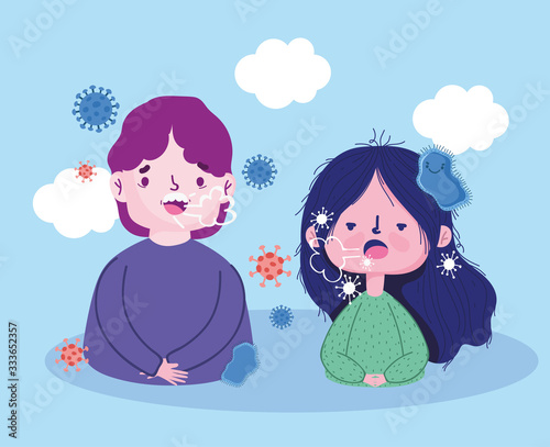 covid 19 coronavirus pandemic, young people with sick cough