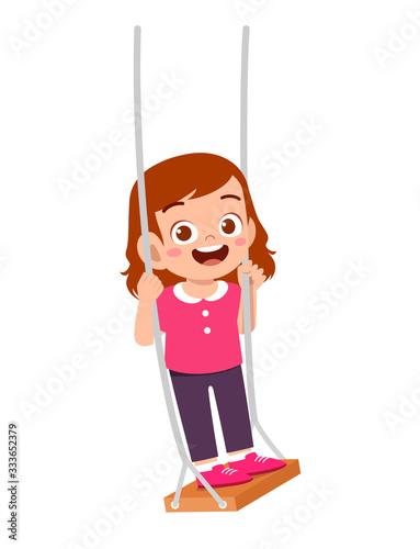 happy cute little kid girl play swing