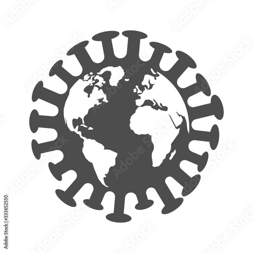 The image of the earth in the form of a virus. Illustration dedicated to the spread and pandemic of the coronovirus throughout the Earth. Epidemic and Pandemic Covid-19. EPS 10.