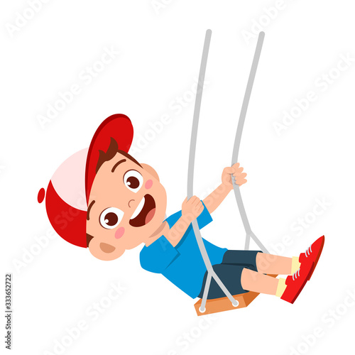 happy cute little kid boy play swing