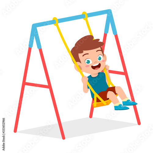 happy cute little kid boy play swing