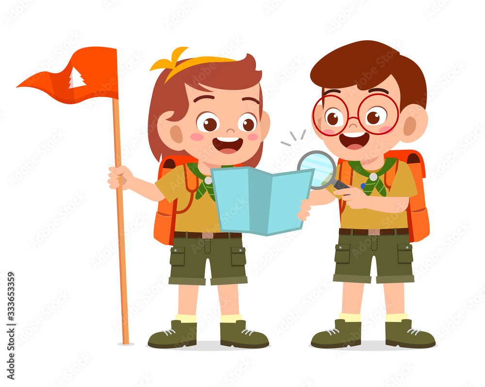 Ταπετσαρία happy cute little scout boy and girl do exploring