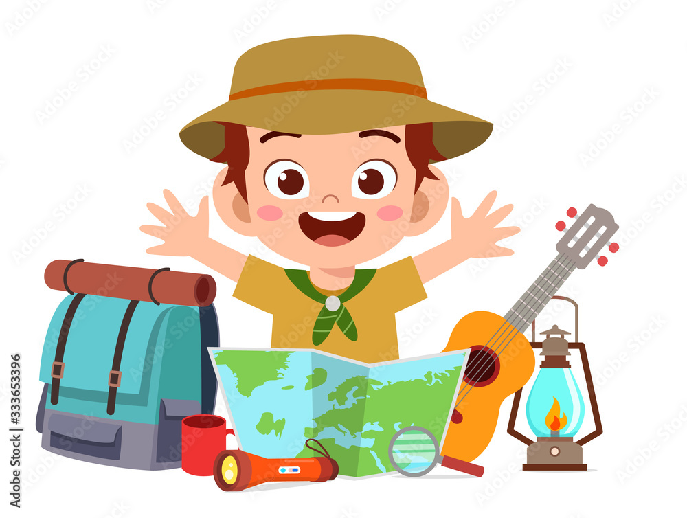 happy cute little kid boy with scout equipment happy cute little kid boy with scout equipment