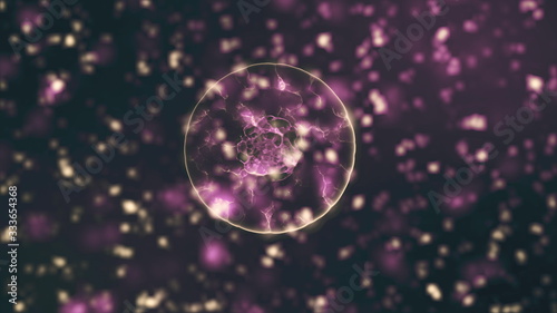 Pathogen of coronavirus 2019-nCov inside infected organism illustrated as brown round cells on black background. 2019-nCoV, SARS, H1N1, MERS and other epidemic viruses concept. 3d rendering 4K video. © Aliaksandra