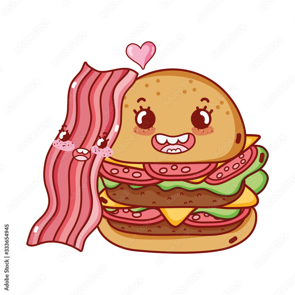 fast food cute double burger and bacon cartoon fast food cute double burger and bacon cartoon