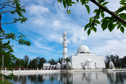 beautiful nature and reflection of Tengku Tengah Zaharah Mosque, most iconic floating mosque located at Terengganu Malaysia.