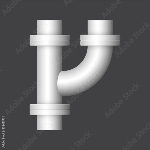 Pipe vector. Connection by flange fitting. For pipeline construction to transport liquid or gas in industry i.e. crude, oil, natural gas. Also water supply infrastructure in plumbing and irrigation.