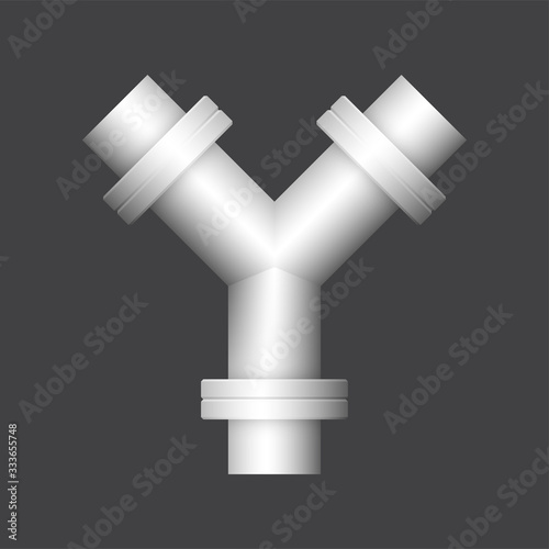 Pipe vector. Connection by flange fitting. For pipeline construction to transport liquid or gas in industry i.e. crude, oil, natural gas. Also water supply infrastructure in plumbing and irrigation.