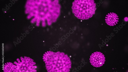 3D animation rendering of a coronavirus. Pathogen outbreak of bacteria and virus, disease causing microorganisms like the Coronavirus 2020