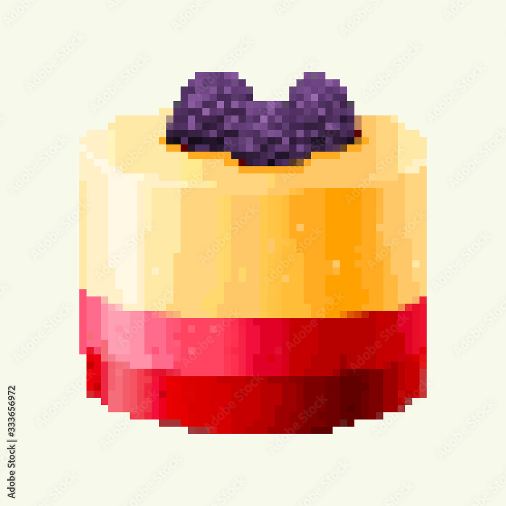 Pixel cake. Vector Illustration of pixel pice of cake. Pixel art 8 bit. 