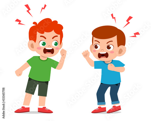 cute kid boys fight and argue each other