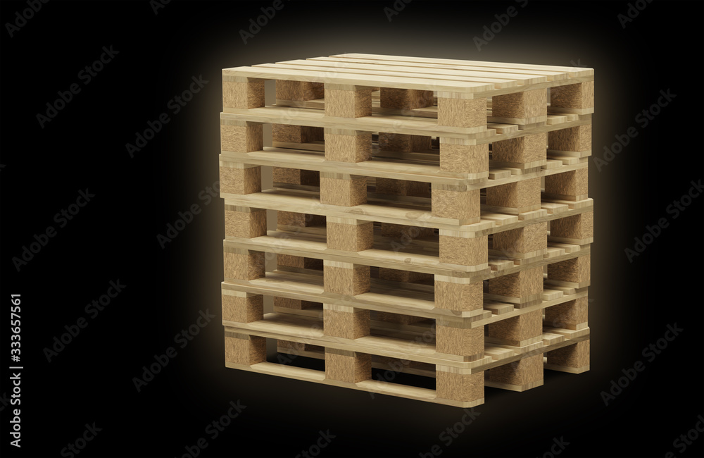 Seven wood pallet correctly straight stacked Seven wood pallet correctly straight stacked