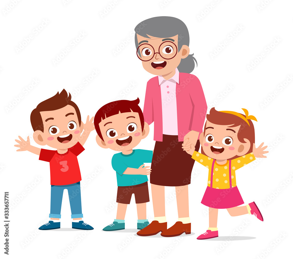 happy cute old woman with family together happy cute old woman with family together