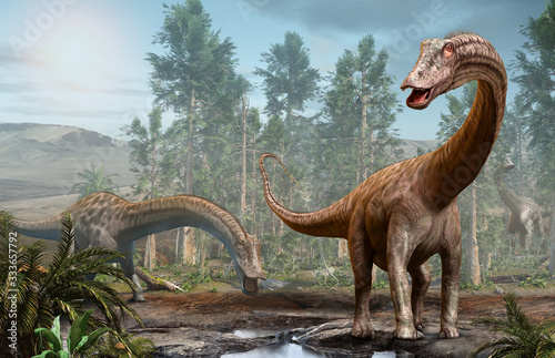 Diplodocus dinosaur scene from the Jurassic era 3D illustration © warpaintcobra