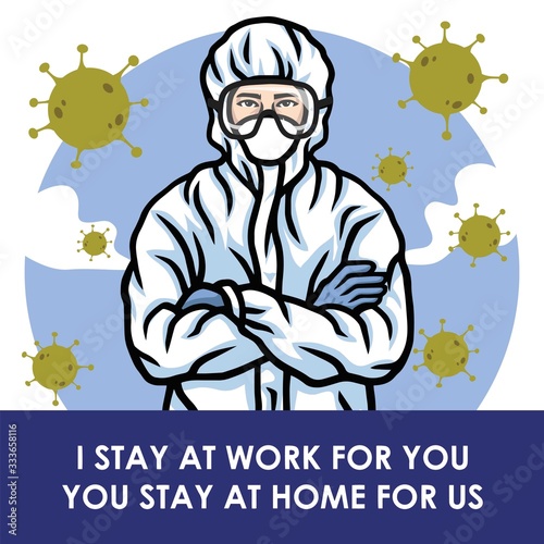 Medical Worker Doctor Nurse Warning to Stay at Home to Prevent Coronavirus COVID-19 Vector Illustration PSA Poster Design