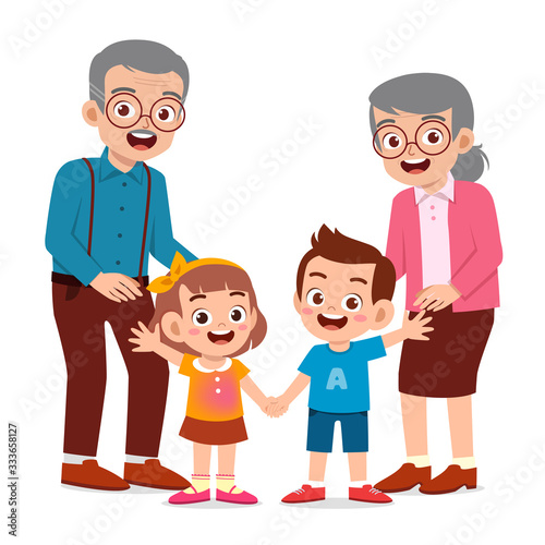 happy cute old man and woman with family together