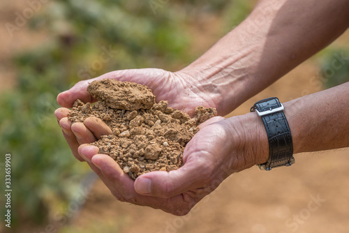 male hands full of soil
