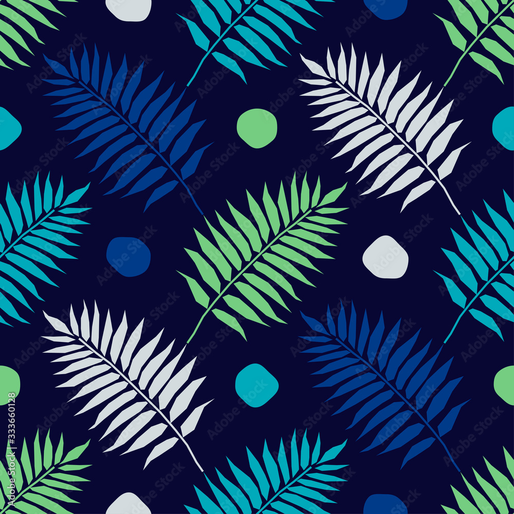 Seamless background with decorative modern leaves. Vector illustration for web design or print.